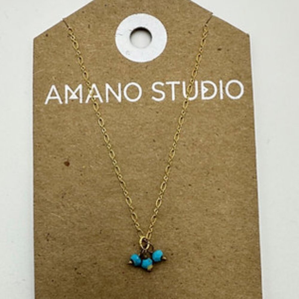 Amano Studio Necklace with 3 smooth turquoise beads on a 17" gold chain. New!